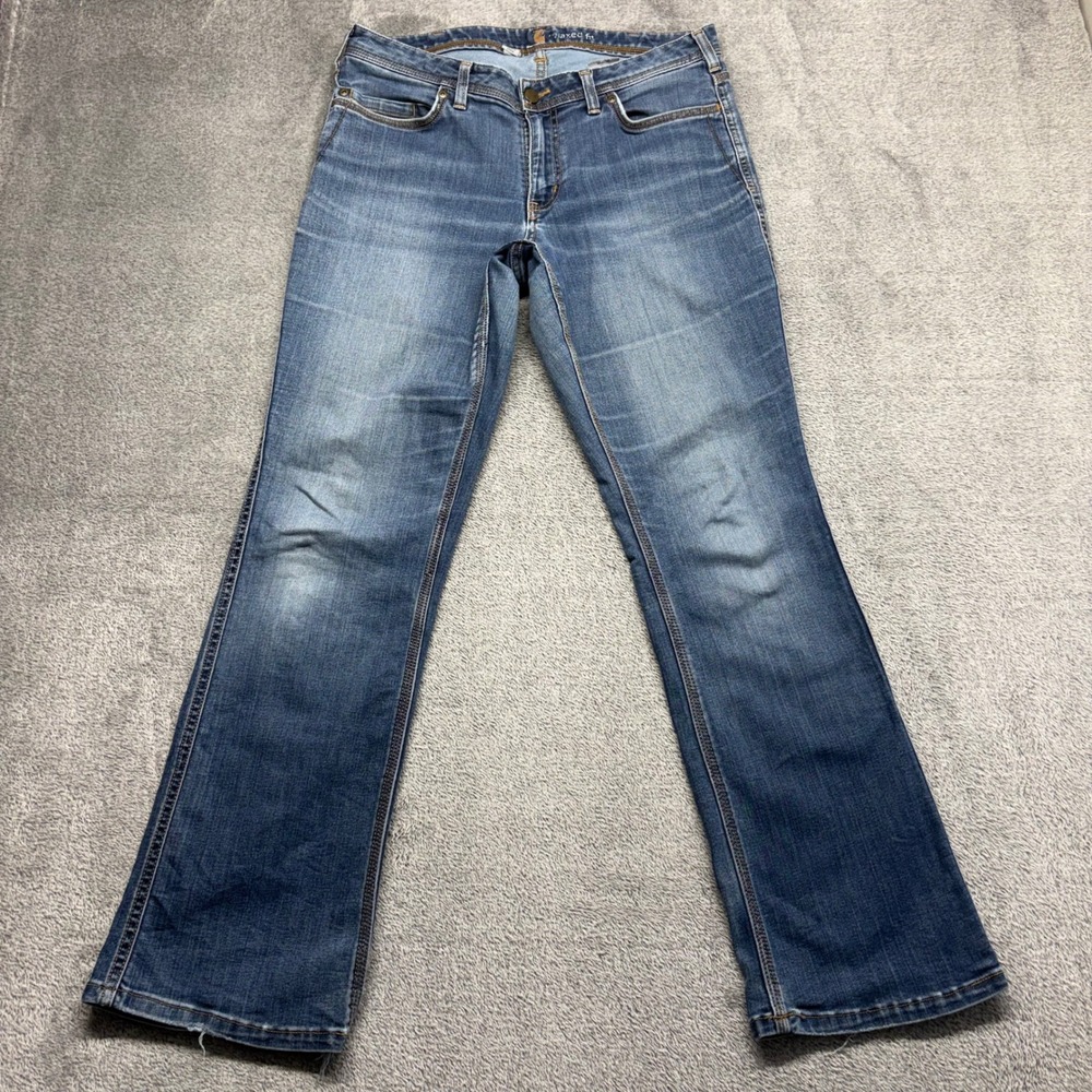 Carhartt Relaxed Fit Jeans Women 12 Blue Good Mid Rise Straight Leg 100655 409